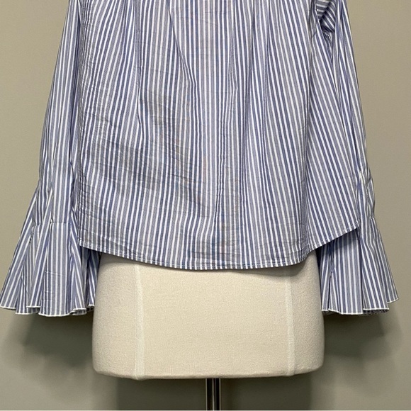 Free People March To The Beat Off The Shoulder Striped Button Down Blouse, Large - Picture 9 of 13